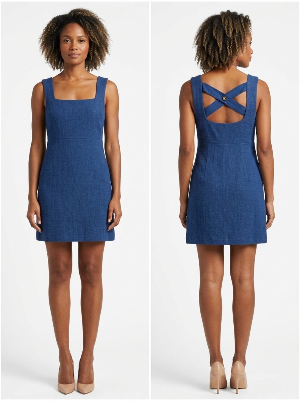 Maeve by Anthropologie Blue Square Neck Criss Cross Back Dress Women Size 0
